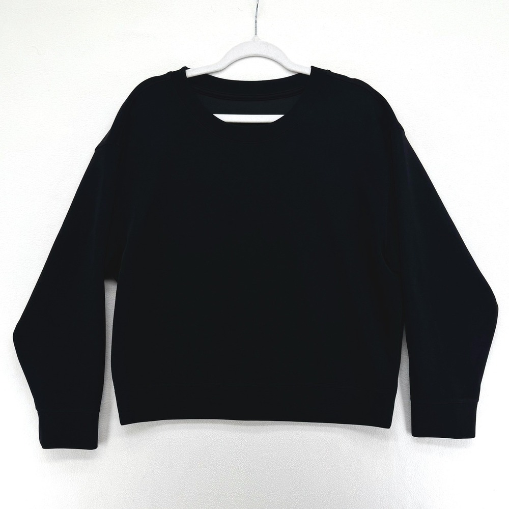 Womens Medium Black Scuba Knit Relaxed Crewneck Pullover Sweatshirt Soft Cozy